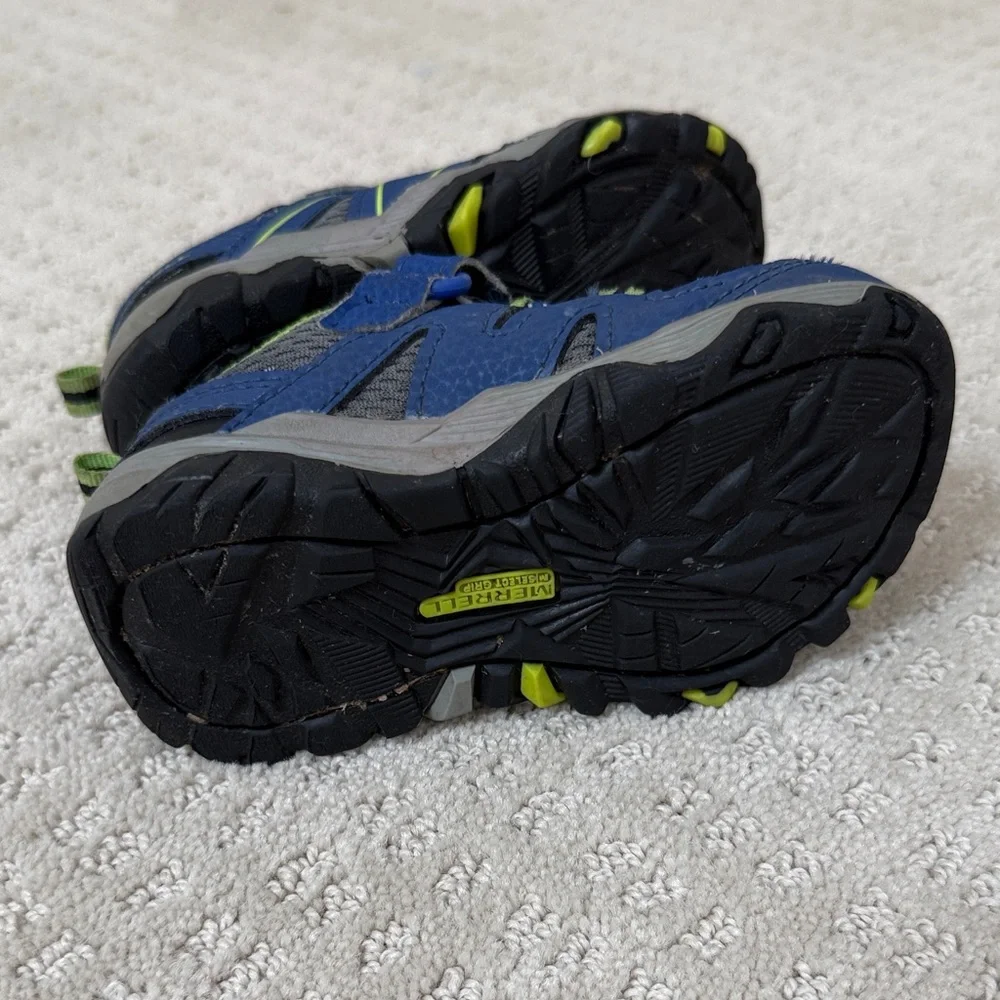 Merrell Kids Blue and Lime Green Hook-and-Loop Sneakers